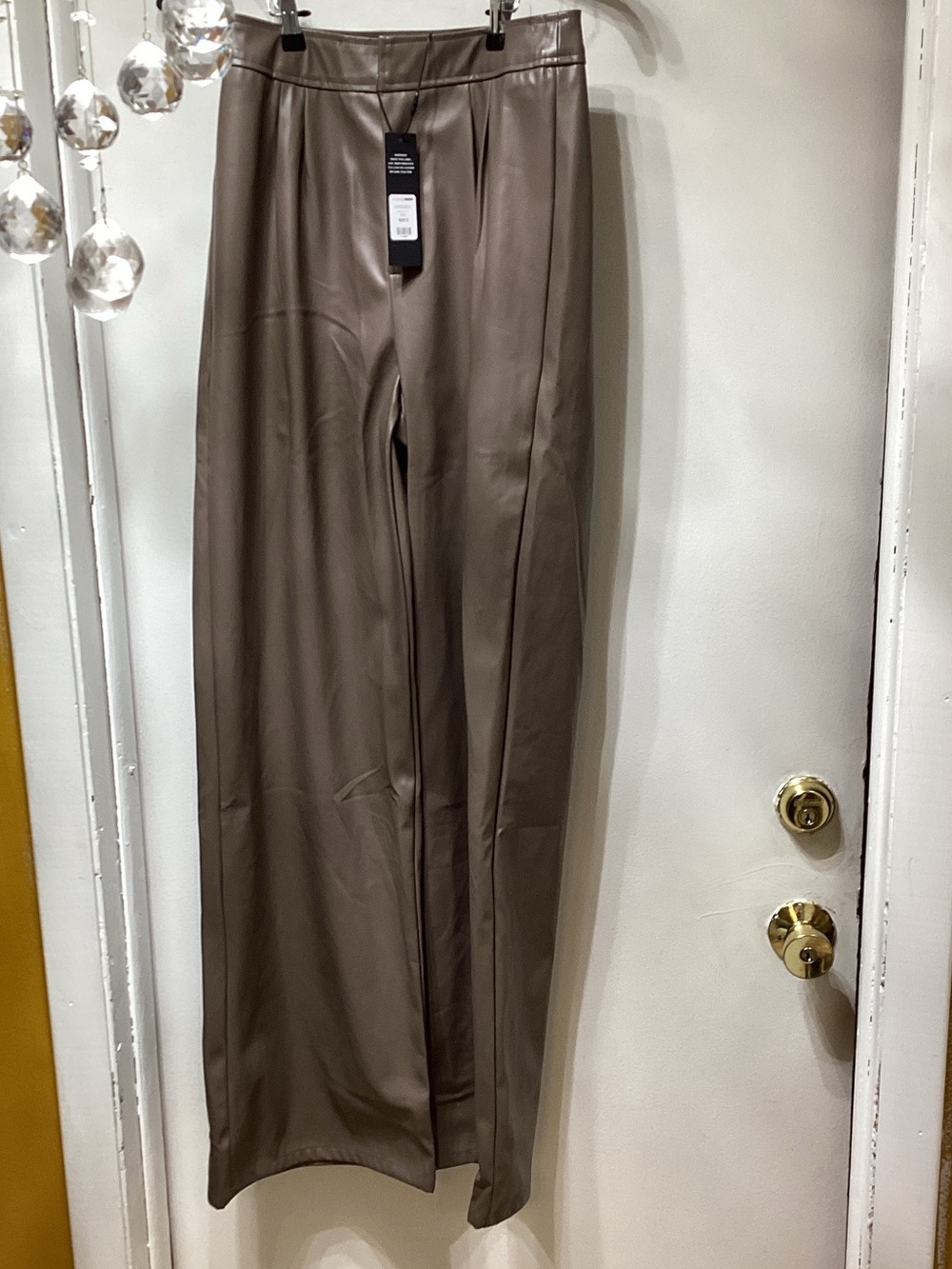 Fashion Nova Men's Taupe Faux-Leather Wide-Leg Pants